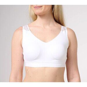 Breezies Lightly Padded Bra with Lace Back White,Large